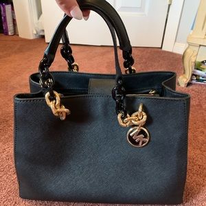 Michael Kors Medium Cynthia Leather Bag  - Black